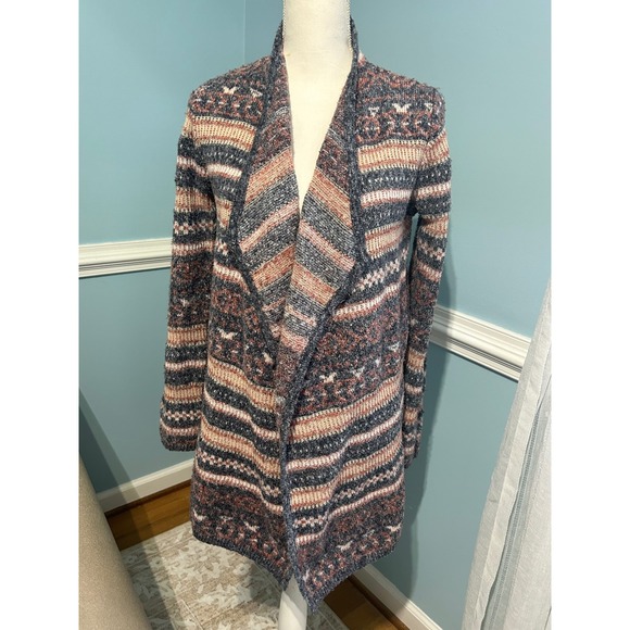 Lucky Brand Sweaters - Lucky Brand Womens Fair Isle Striped Open Front Cardigan Sweater Blue Rust M